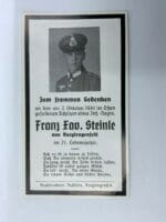 WW2 German Xaver Steinle Infantry Regiment Death Card