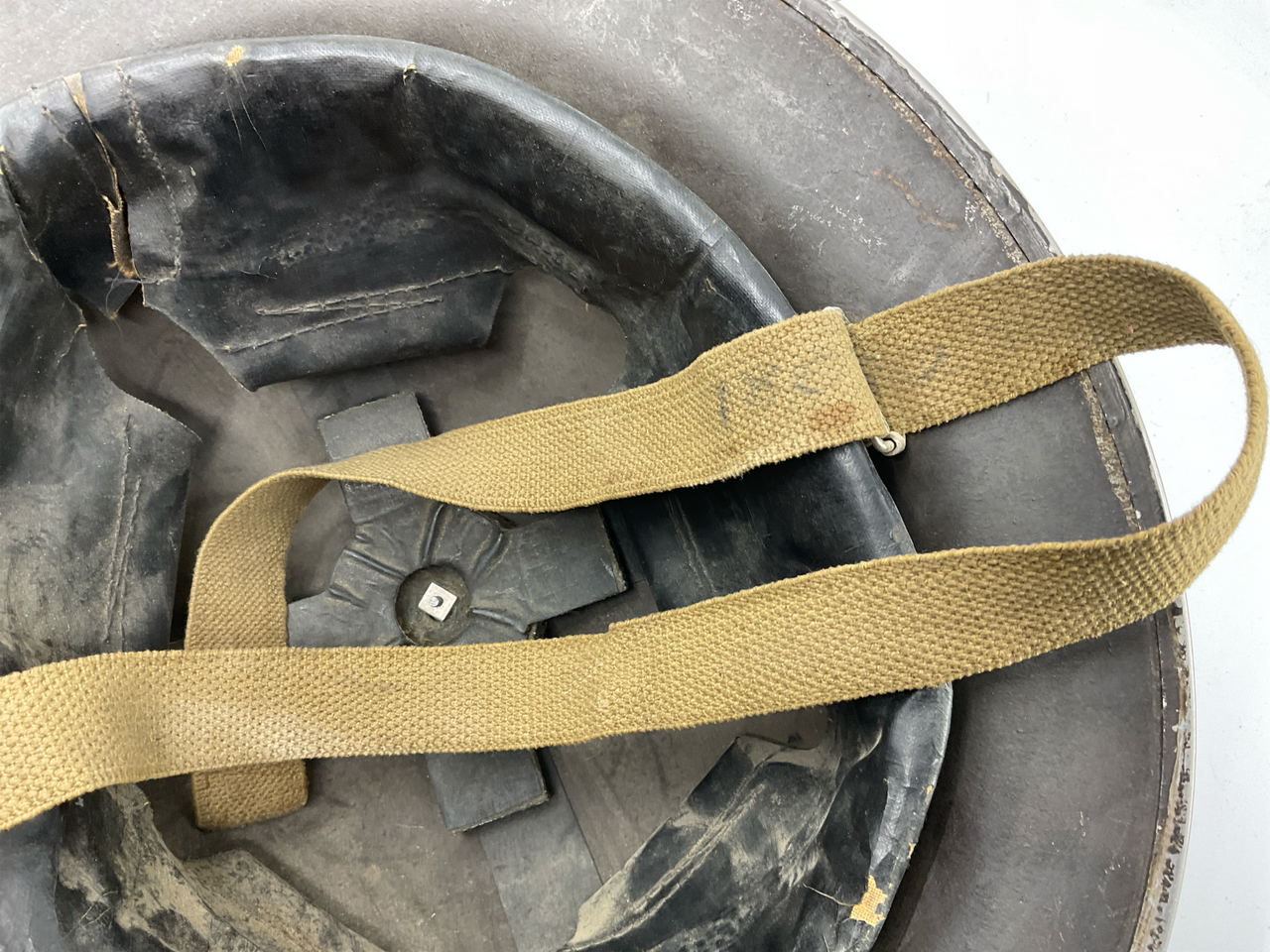 WW2 British Mk2 Combat Helmet 1943 Dated Liner WAR AID Stamped Brim WW2 British Mk2 Combat Helmet 1943 Dated Liner WAR AID Stamped Brim