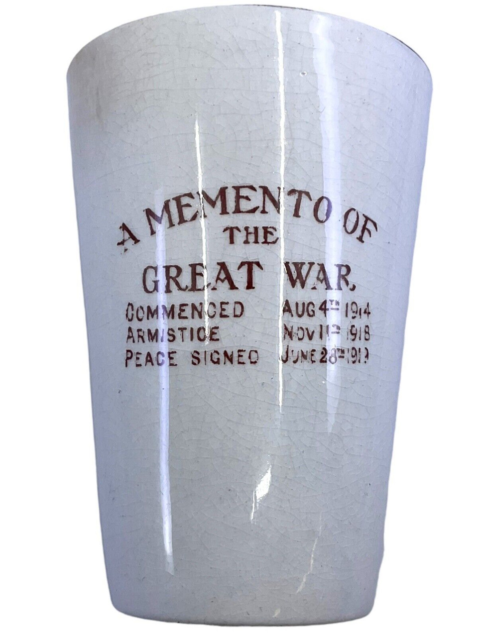 WW1 British BEF Memento Of The Great War China Winton Beaker Cup WW1 British BEF Memento Of The Great War China Winton Beaker Cup