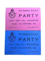WW2 Canadian RCAF 426 Squadron Biggleswade Drill Hall Party Ticket x 2