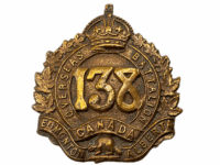 WW1 Canadian CEF 138th Battalion Collar Badge WW1 Canadian CEF 138th Battalion Collar Badge