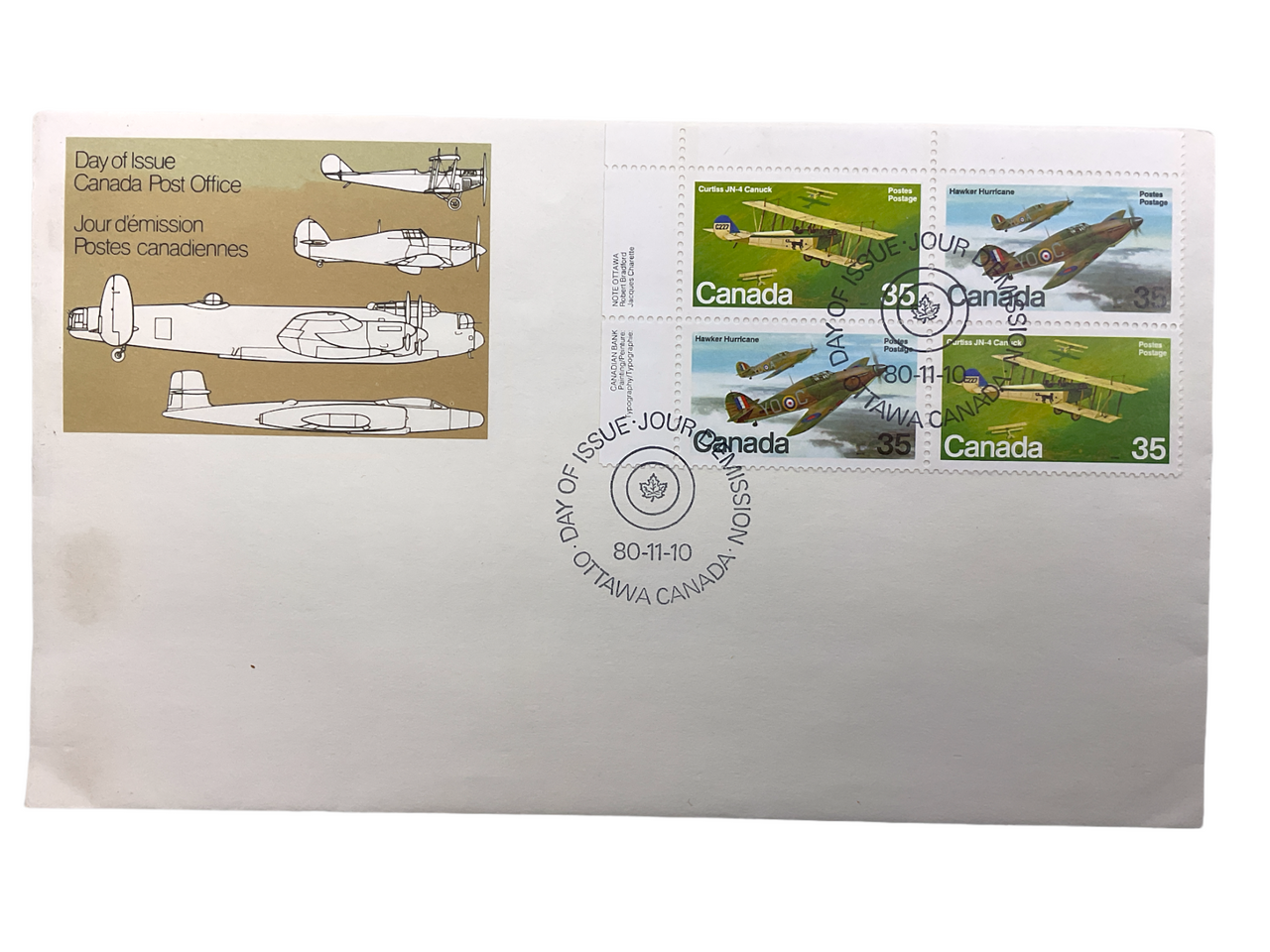 Canadian RCAF First Day Cover Stamp Hurricane & Curtiss Stamps Canadian RCAF First Day Cover Stamp Hurricane & Curtiss Stamps