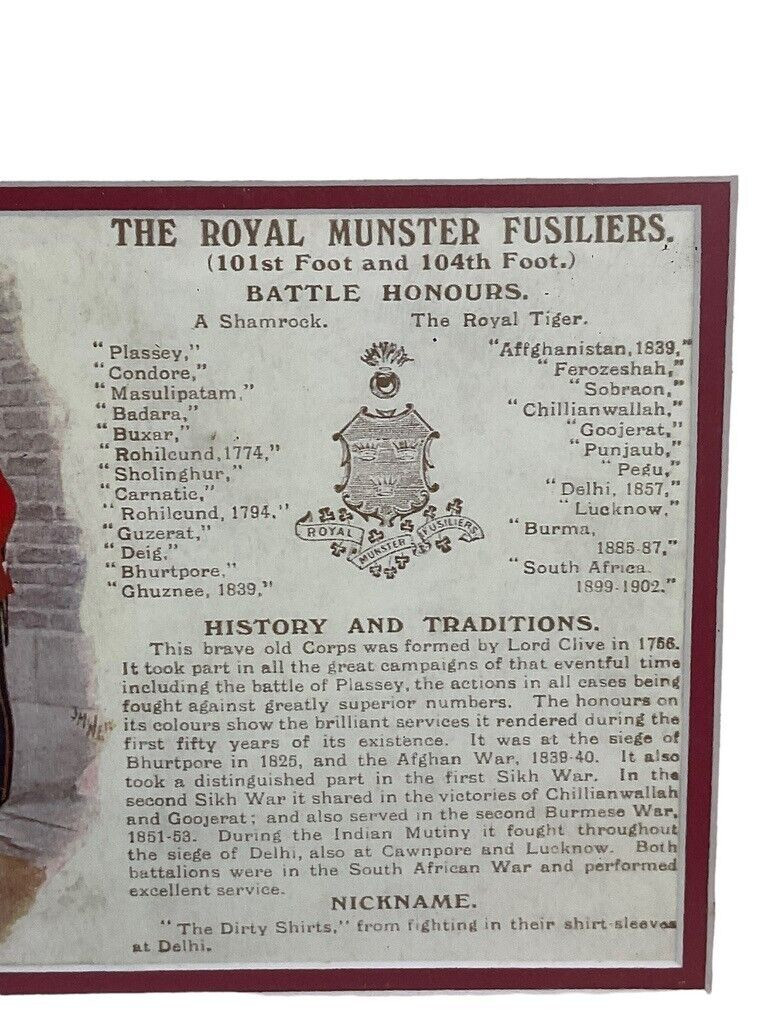 British Army Royal Munster Fusiliers Print Framed 14 X 12 British Army Royal Munster Fusiliers Print Framed 14 X 12