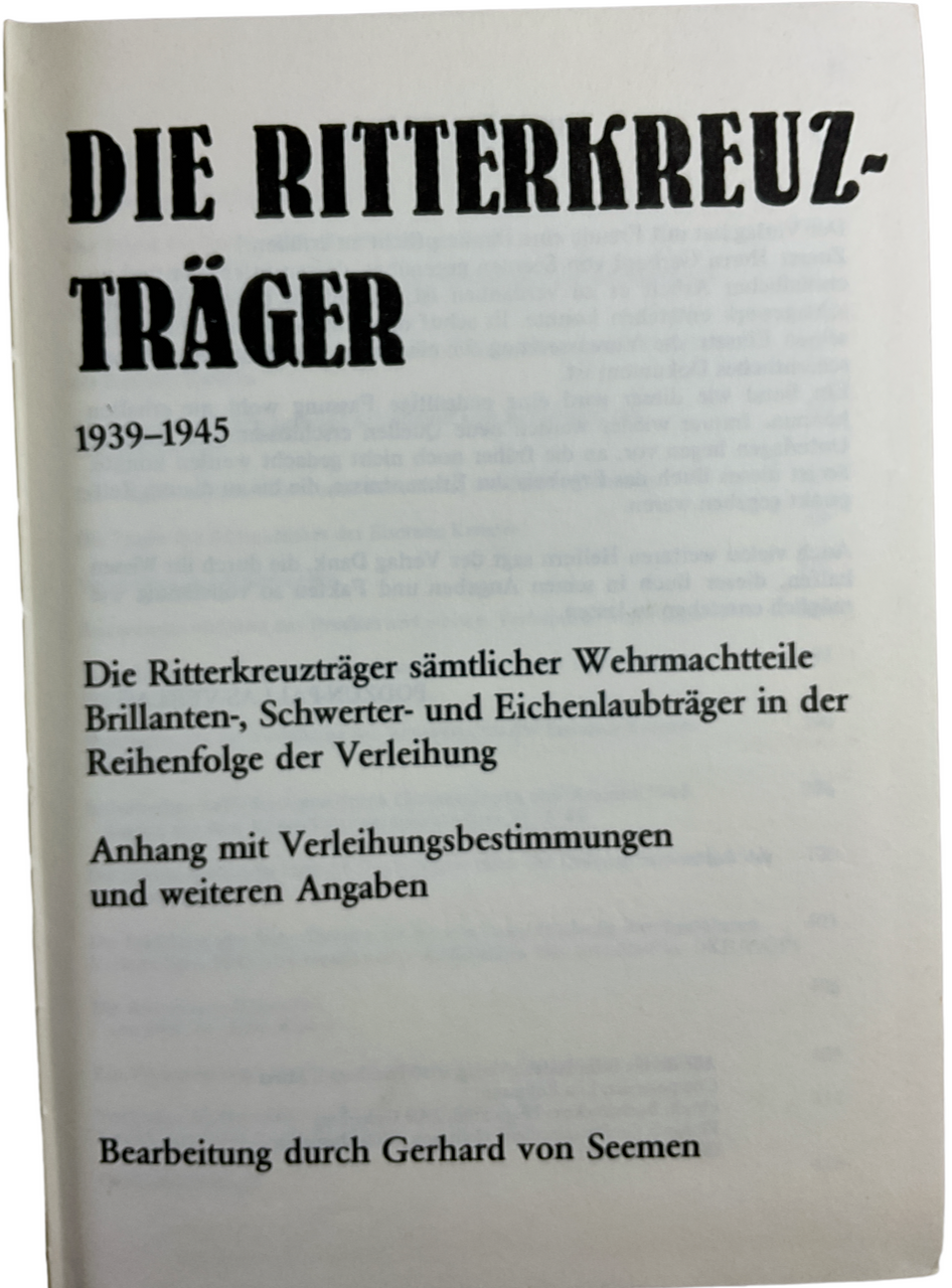 WW2 German Knights Cross Die Ritterkreuz Trager GERMAN TEXT HC Reference Book WW2 German Knights Cross Die Ritterkreuz Trager GERMAN TEXT HC Reference Book