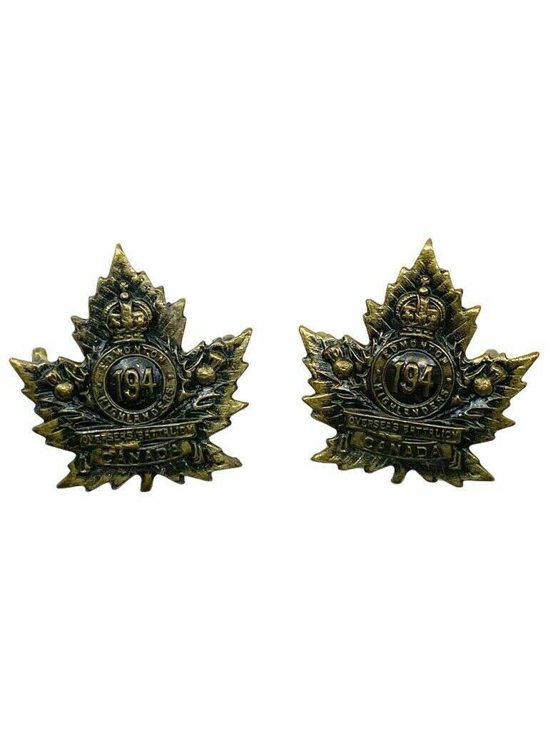 WW1 Canadian CEF 194th Battalion Collars Insignia Pair WW1 Canadian CEF 194th Battalion Collars Insignia Pair