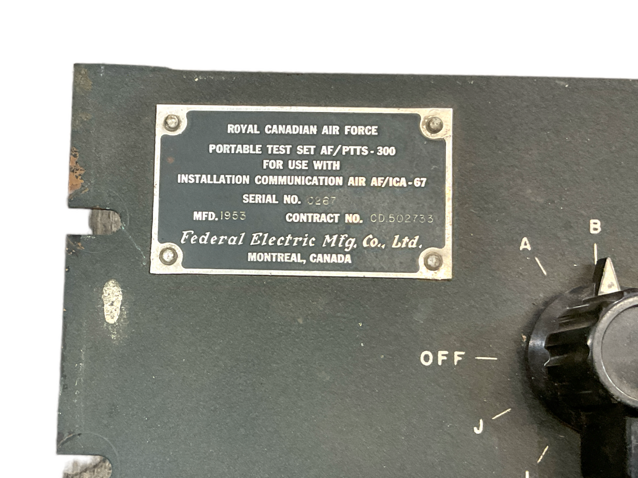 Canadian RCAF 1963 Dated Portable Test Set Panel For Avionics Installation 19x10 Canadian RCAF 1963 Dated Portable Test Set Panel For Avionics Installation 19x10