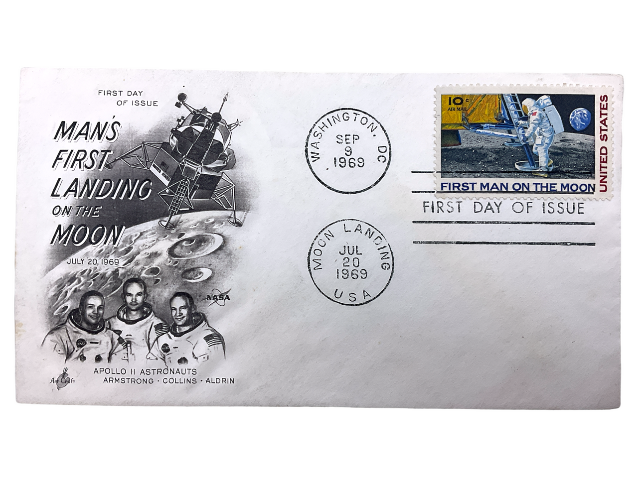 US NASA Space Mission Commemorative Stamp Cover 1969 First Man On Moon US NASA Space Mission Commemorative Stamp Cover 1969 First Man On Moon