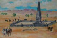 Original Vintage French Hussars Cavalry Obelisk War Memorial Framed Painting Original Vintage French Hussars Cavalry Obelisk War Memorial Framed Painting