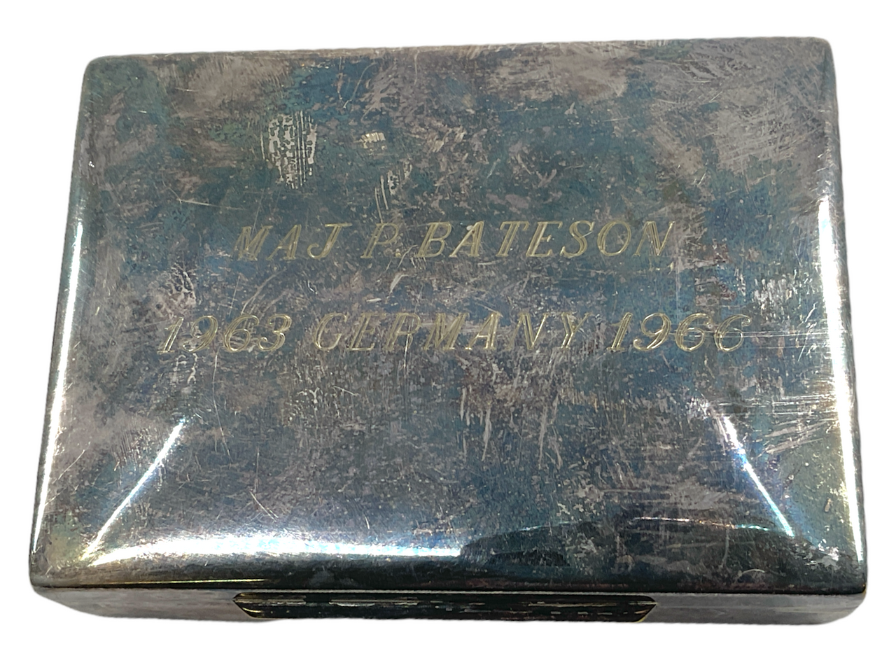 Canadian Germany Tour Souvenir 1963-66 Maj Bates Named Cigarette Plated Box Canadian Germany Tour Souvenir 1963-66 Maj Bates Named Cigarette Plated Box