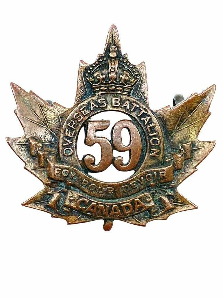 WW1 Canadian CEF 59th Battalion 59A Cap Badge Insignia WW1 Canadian CEF 59th Battalion 59A Cap Badge Insignia