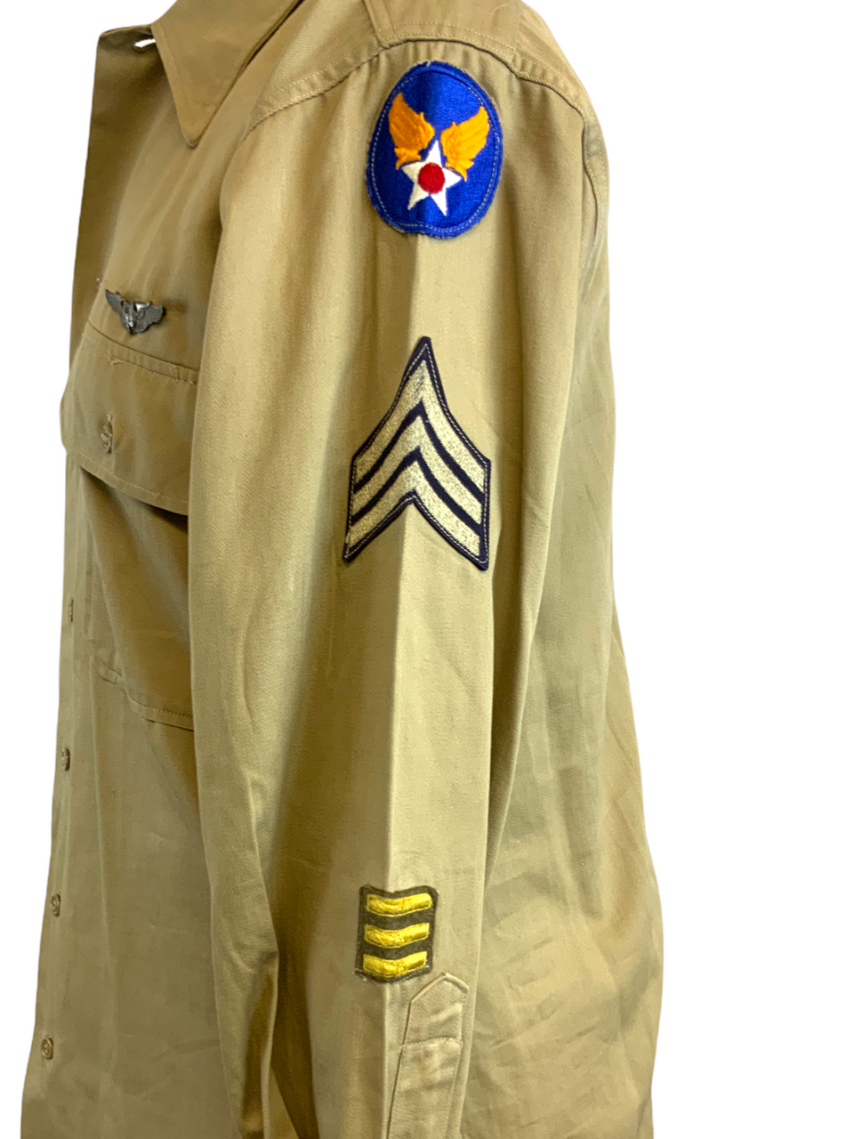WW2 US USAAF Air Force Sergeant Shirt With SHAEF Bombardier Wing 15 Collar WW2 US USAAF Air Force Sergeant Shirt With SHAEF Bombardier Wing 15 Collar