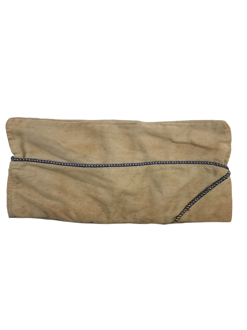 WW2 US Tan Cotton Officers Blue & Yellow Piped Garrison Wedge Cap WW2 US Tan Cotton Officers Blue & Yellow Piped Garrison Wedge Cap