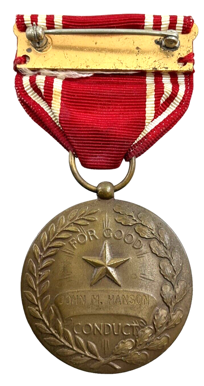 WW2 US Good Conduct Medal & Ribbon Named John M. Hanson WW2 US Good Conduct Medal & Ribbon Named John M. Hanson