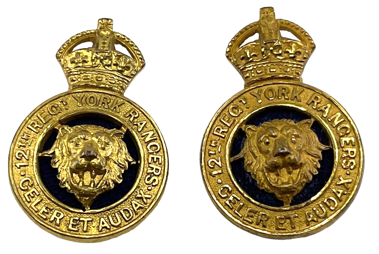 Canadian 12th York Rangers Regiment Officers Collar Badge Insignia Pair Canadian 12th York Rangers Regiment Officers Collar Badge Insignia Pair