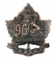 WW1 Canadian CEF 96th Battalion Collar Badge Insignia WW1 Canadian CEF 96th Battalion Collar Badge Insignia