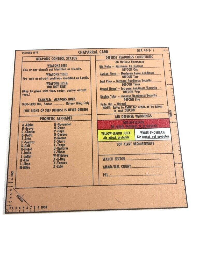 US Army Chaparral Card Vulcan Cannon Cards X 4 1979 Dated US Army Chaparral Card Vulcan Cannon Cards X 4 1979 Dated