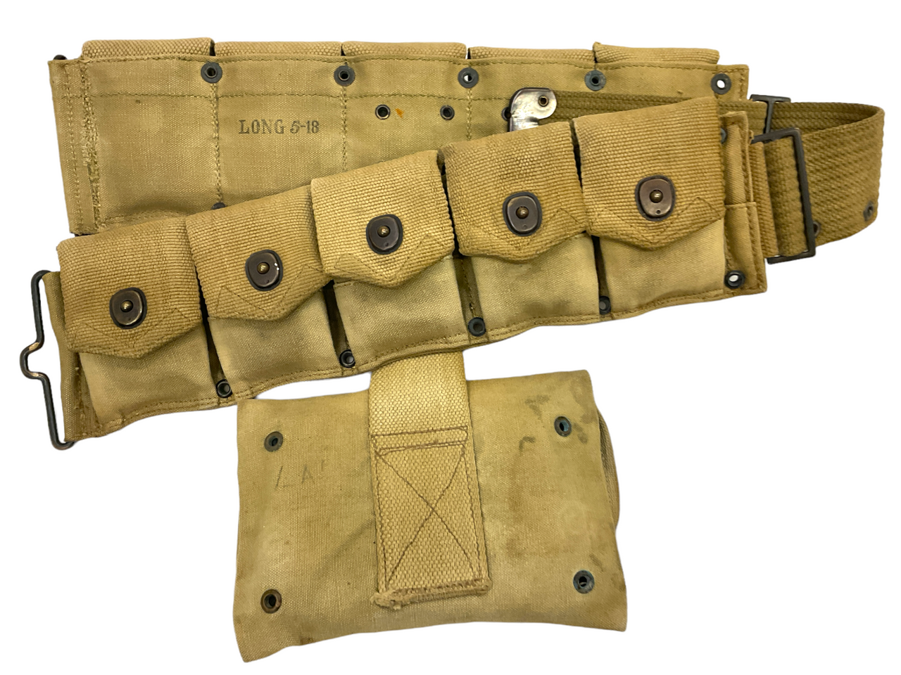 WW1 US AEF Model 1910 Web Belt And Squad Leader First Aid Pouch Regimental Marks WW1 US AEF Model 1910 Web Belt And Squad Leader First Aid Pouch Regimental Marks