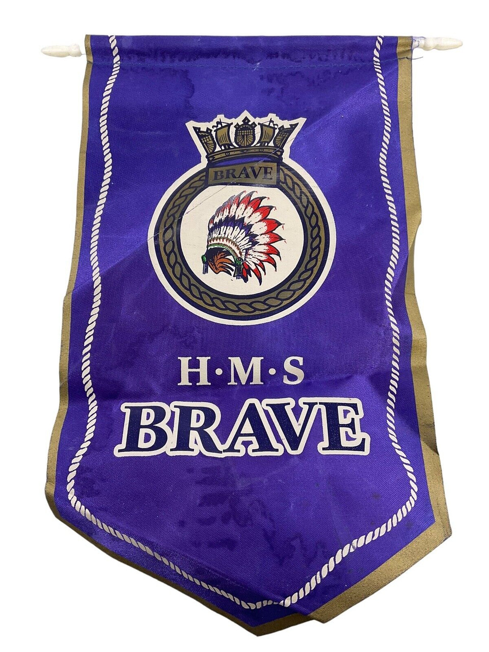 British RN Navy HMS BRAVE Ships Crest Souvenir Pennant British RN Navy HMS BRAVE Ships Crest Souvenir Pennant