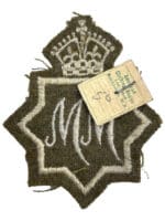 WW2 Canadian Army MM Mortar Man Trade Badge Patch with Tailors Tag WW2 Canadian Army MM Mortar Man Trade Badge Patch with Tailors Tag