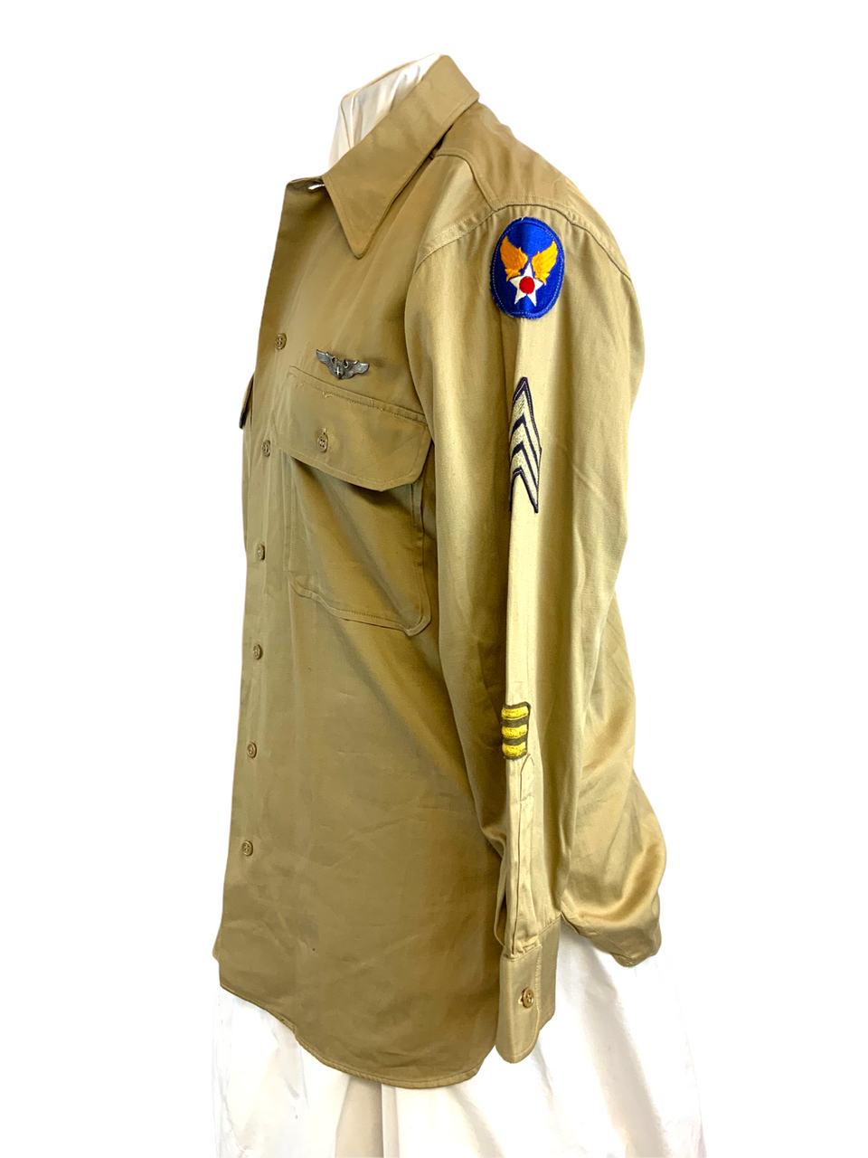 WW2 US USAAF Air Force Sergeant Shirt With SHAEF Bombardier Wing 15 Collar WW2 US USAAF Air Force Sergeant Shirt With SHAEF Bombardier Wing 15 Collar