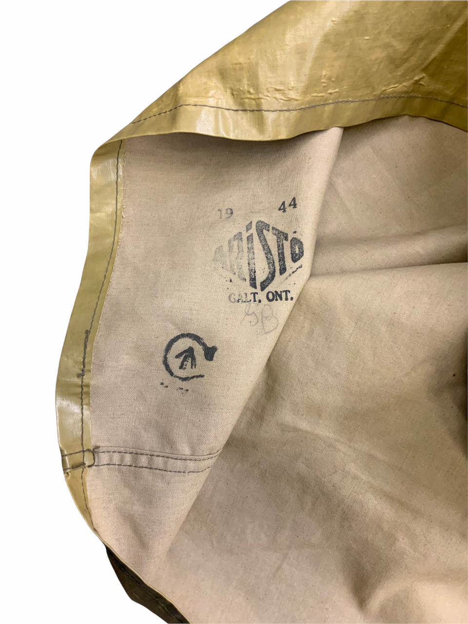 WW2 Canadian 1944 Dated Rubberized Water Proof Sack 24 x 24 Inches WW2 Canadian 1944 Dated Rubberized Water Proof Sack 24 x 24 Inches