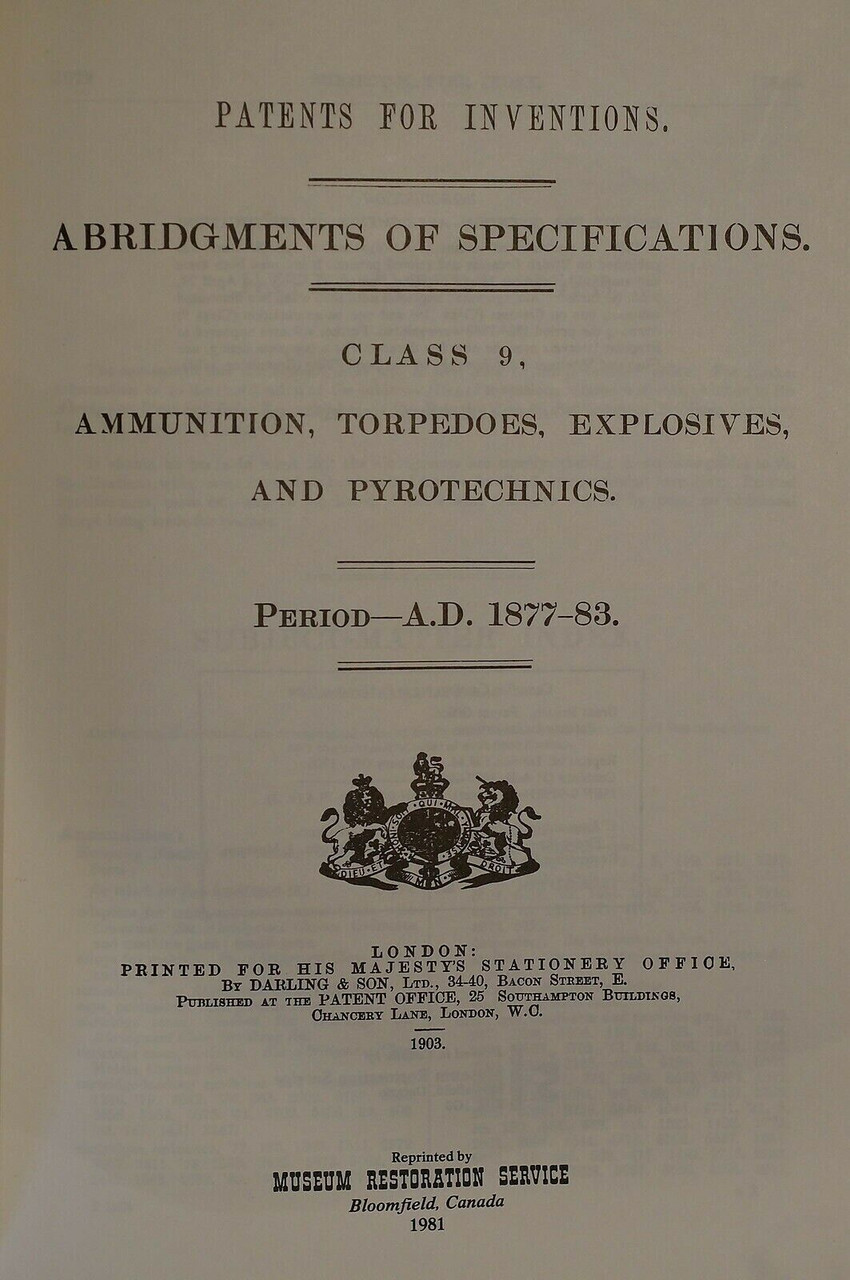 Patents Class 9 Ammunition Torpedoes Explosives & Pyrotechnics Reference Book Patents Class 9 Ammunition Torpedoes Explosives & Pyrotechnics Reference Book