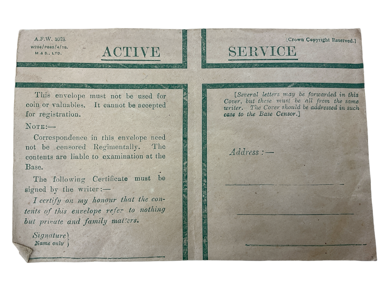 WW1 Canadian British BEF CEF Active Service Envelope 1918 WW1 Canadian British BEF CEF Active Service Envelope 1918