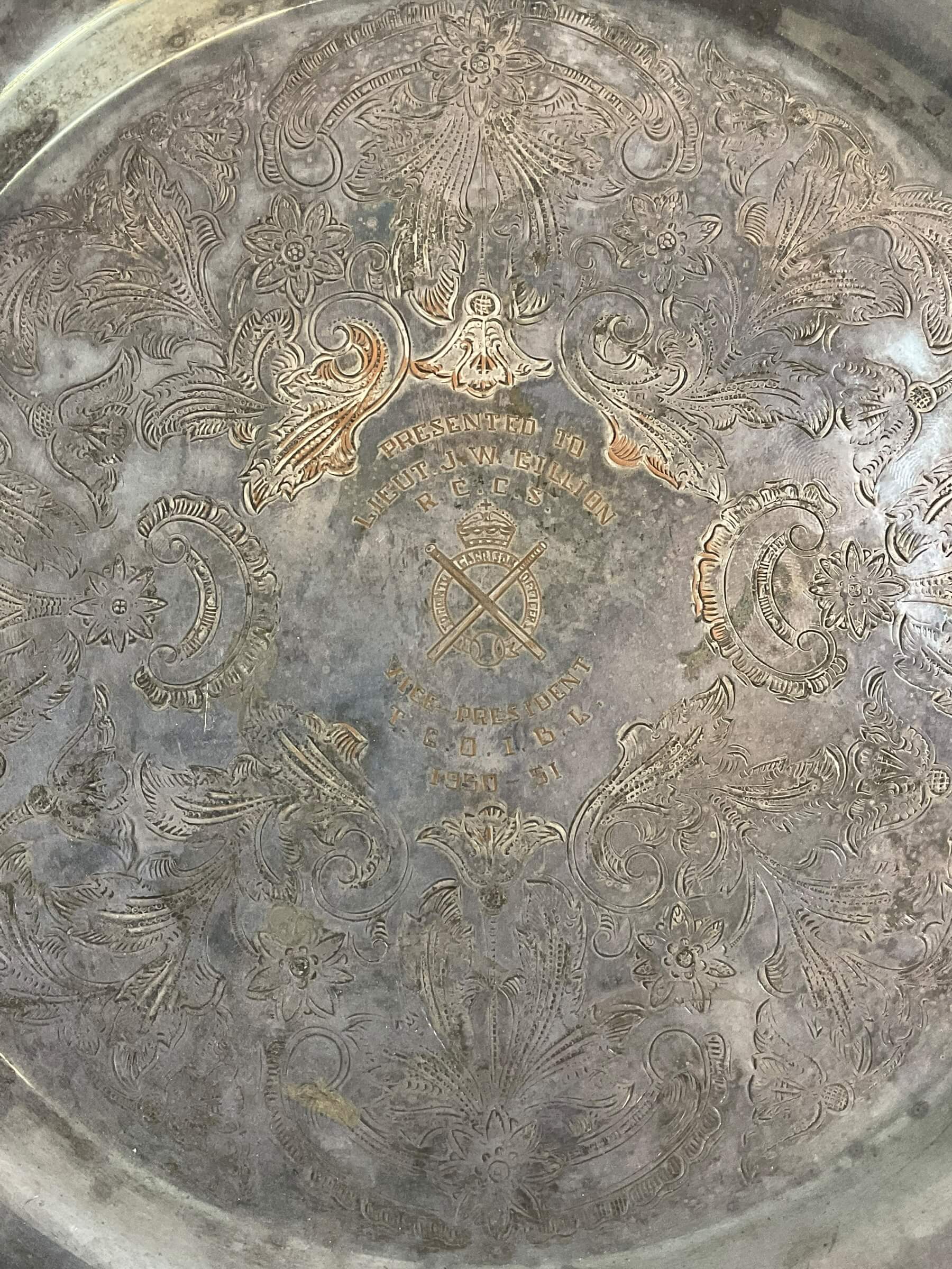 Post WW2 Canadian Ceremonial Silver Plate Presented To Lt Gillion RCCS 1950-51 Post WW2 Canadian Ceremonial Silver Plate Presented To Lt Gillion RCCS 1950-51