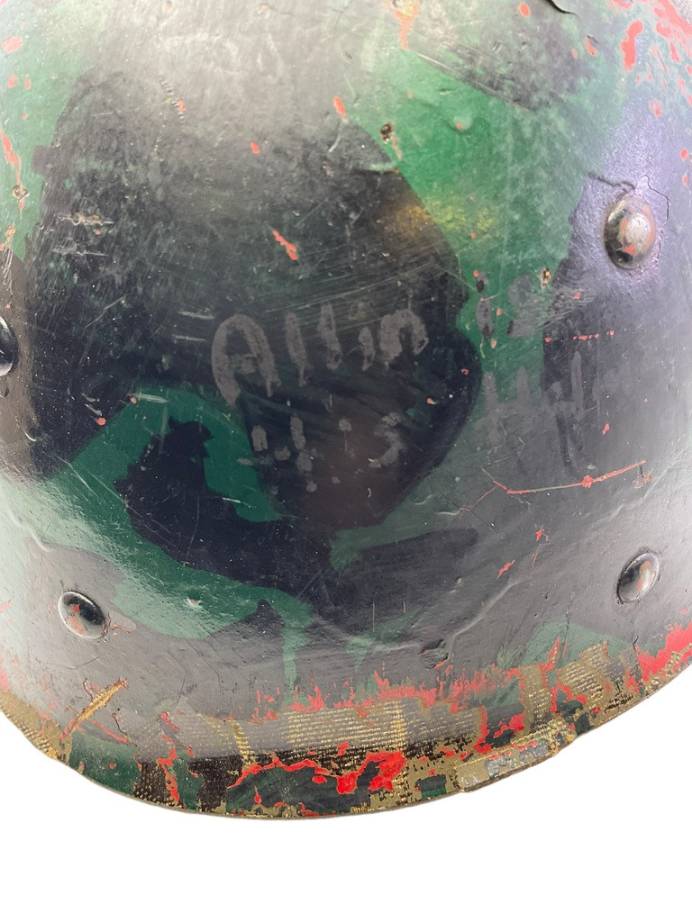 WW2 US Army M1 FS Swivel Bale Steel Helmet McCord with Firestone Liner Manganese Rim Named WW2 US Army M1 FS Swivel Bale Steel Helmet McCord with Firestone Liner Manganese Rim Named