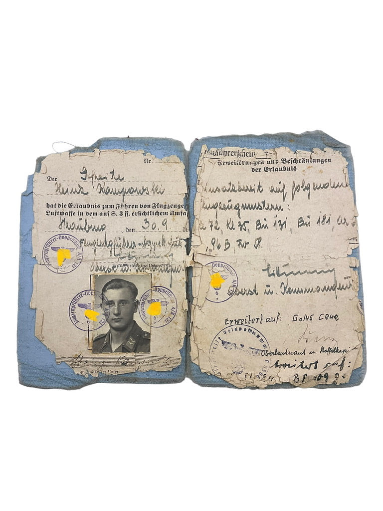 WW2 German Luftwaffe Log Book Wehrpass JG 6 Fighter Pilot Grouping Eastern Front WW2 German Luftwaffe Log Book Wehrpass JG 6 Fighter Pilot Grouping Eastern Front