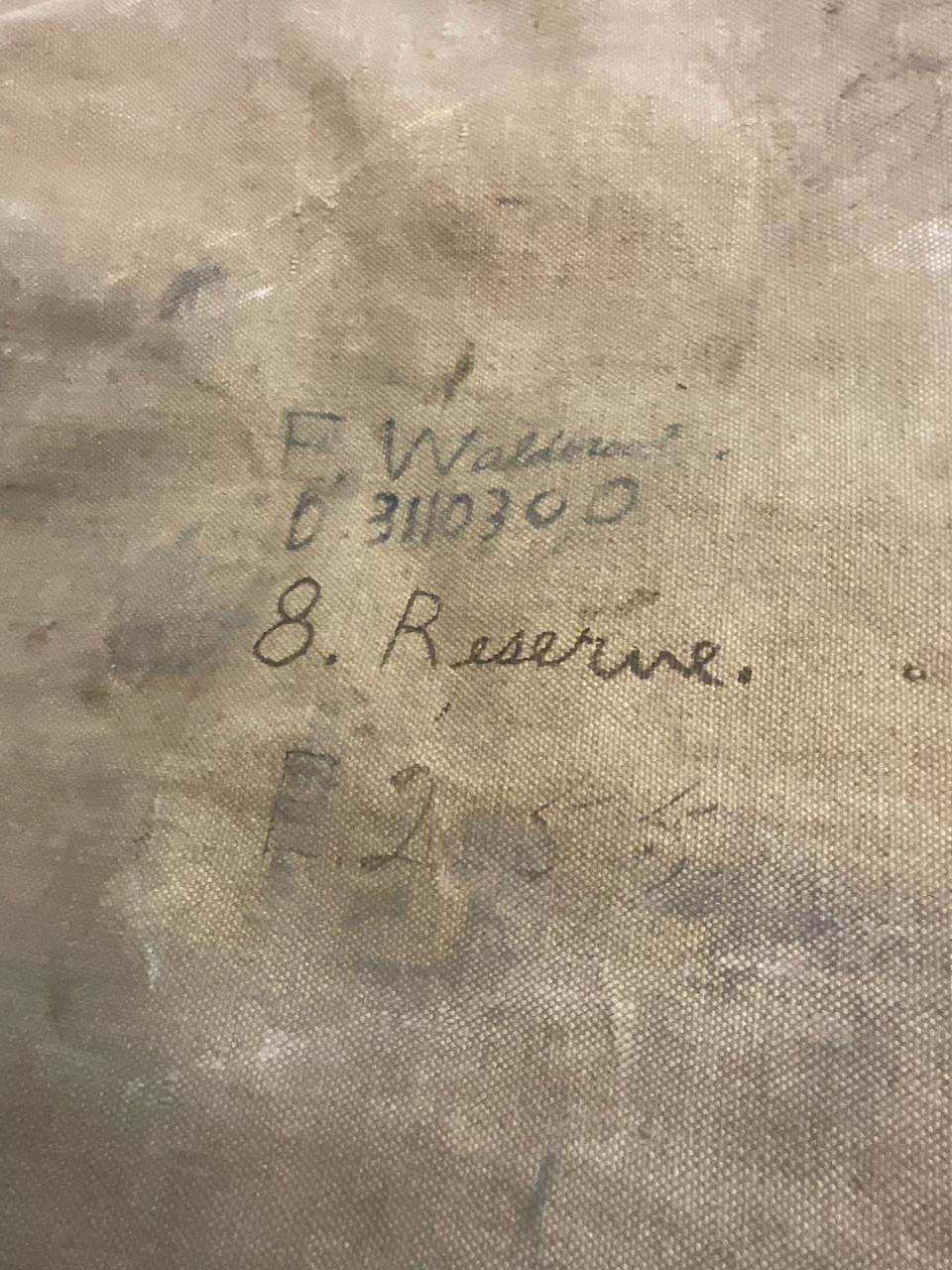 WW1 Canadian CEF 8th Reserve Battalion Named Duffle Bag C Broad Arrowed 1915 Dated WW1 Canadian CEF 8th Reserve Battalion Named Duffle Bag C Broad Arrowed 1915 Dated