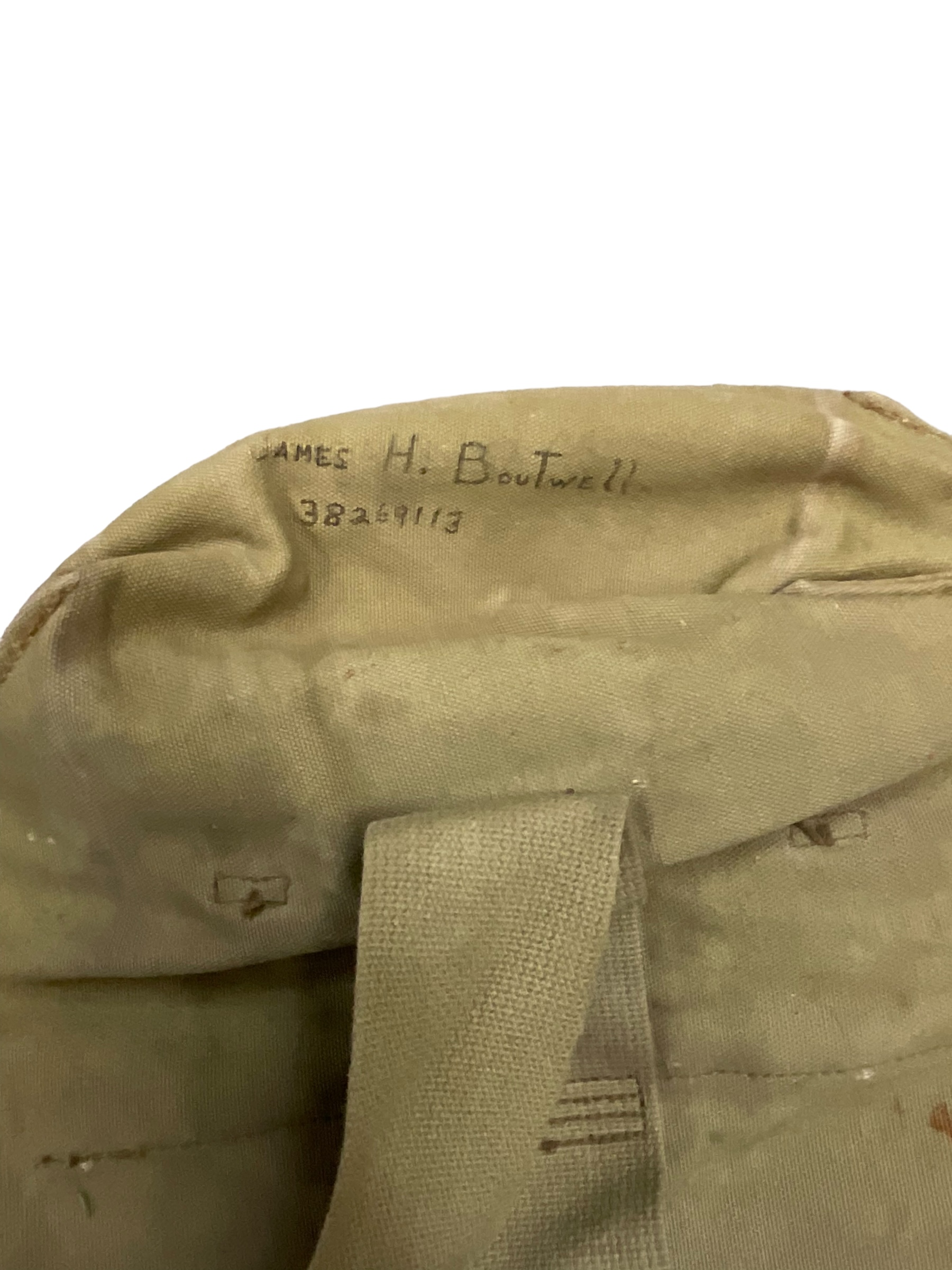 WW2 US Army M2A2 Gas Mask Carry Bag EMPTY Named with Research WW2 US Army M2A2 Gas Mask Carry Bag EMPTY Named with Research