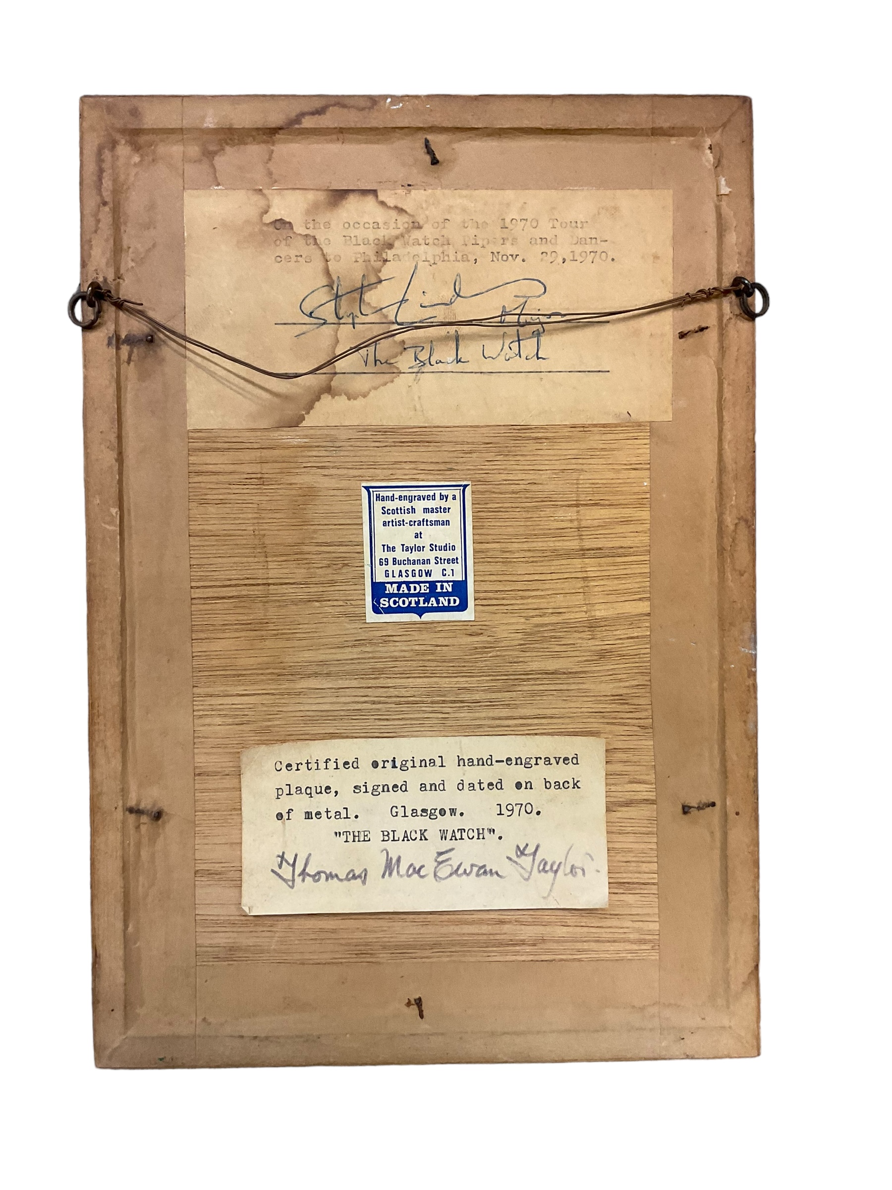 British Black Watch Pipes and Drums Engraved Plaque British Black Watch Pipes and Drums Engraved Plaque