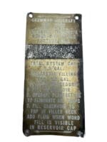 US Grumman Aircraft Hydraulic Flaperette Reservoir Filling Data Tag US Grumman Aircraft Hydraulic Flaperette Reservoir Filling Data Tag