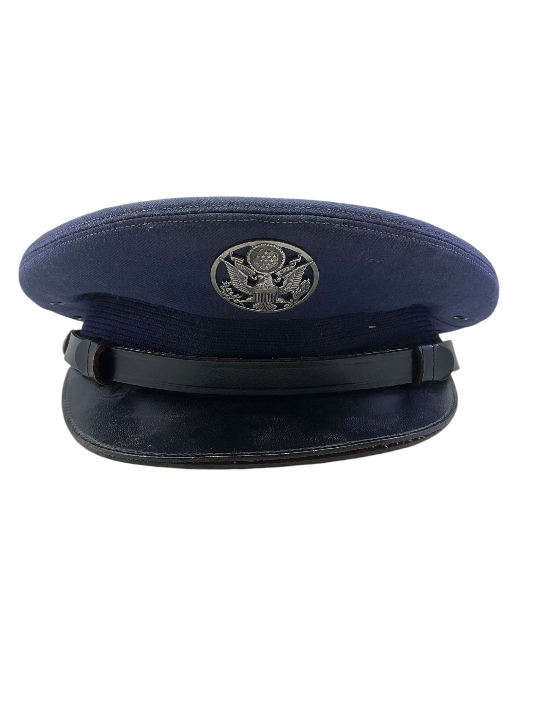 US USAF Blue Peak Cap Hat Named Unit Marked Size 7 US USAF Blue Peak Cap Hat Named Unit Marked Size 7