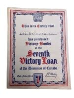 WW2 Canadian 7th Victory Loan Certificate RCAF LAC Arthurs
