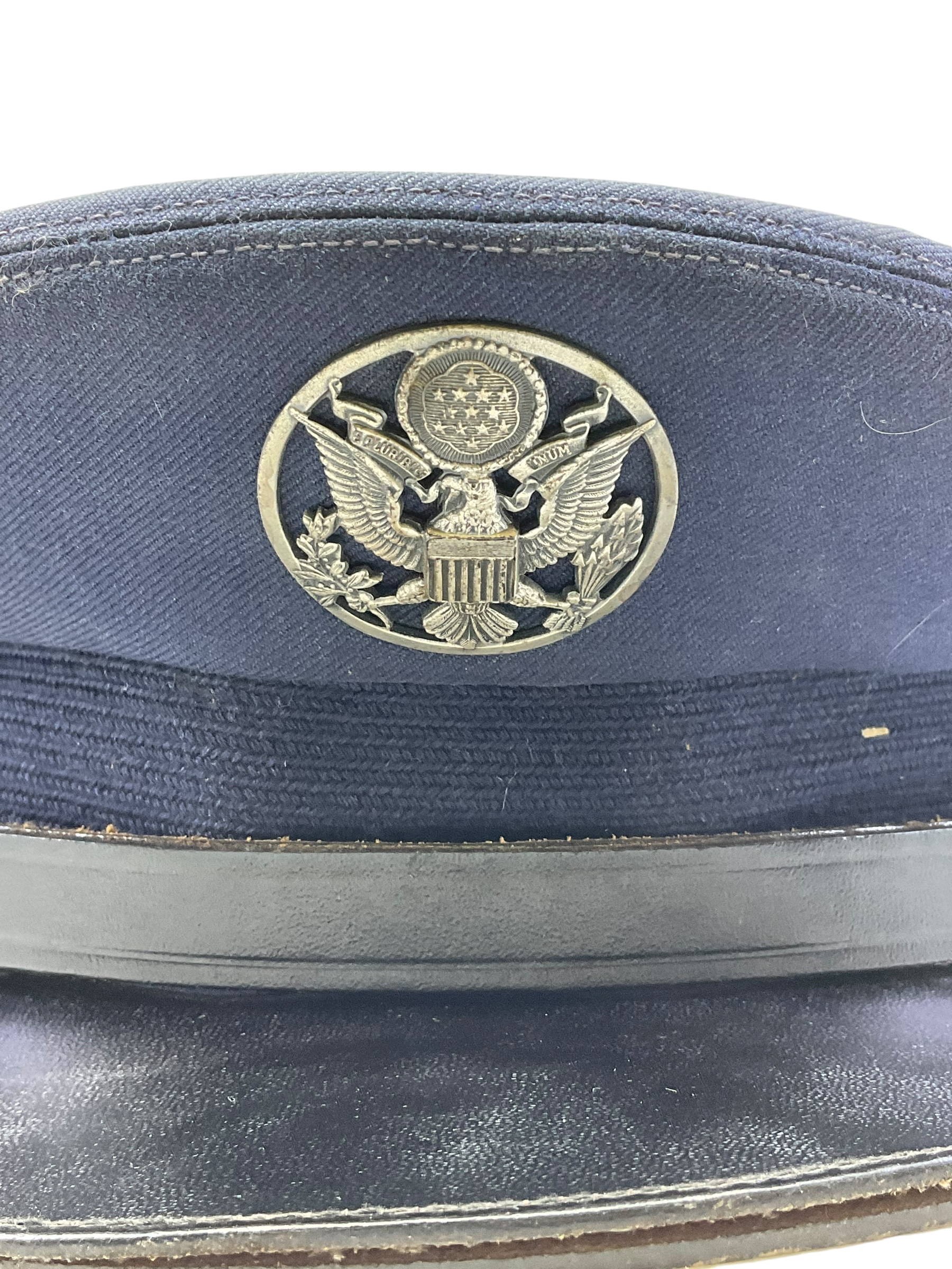 US USAF Blue Peak Cap Hat Named Unit Marked Size 7 US USAF Blue Peak Cap Hat Named Unit Marked Size 7