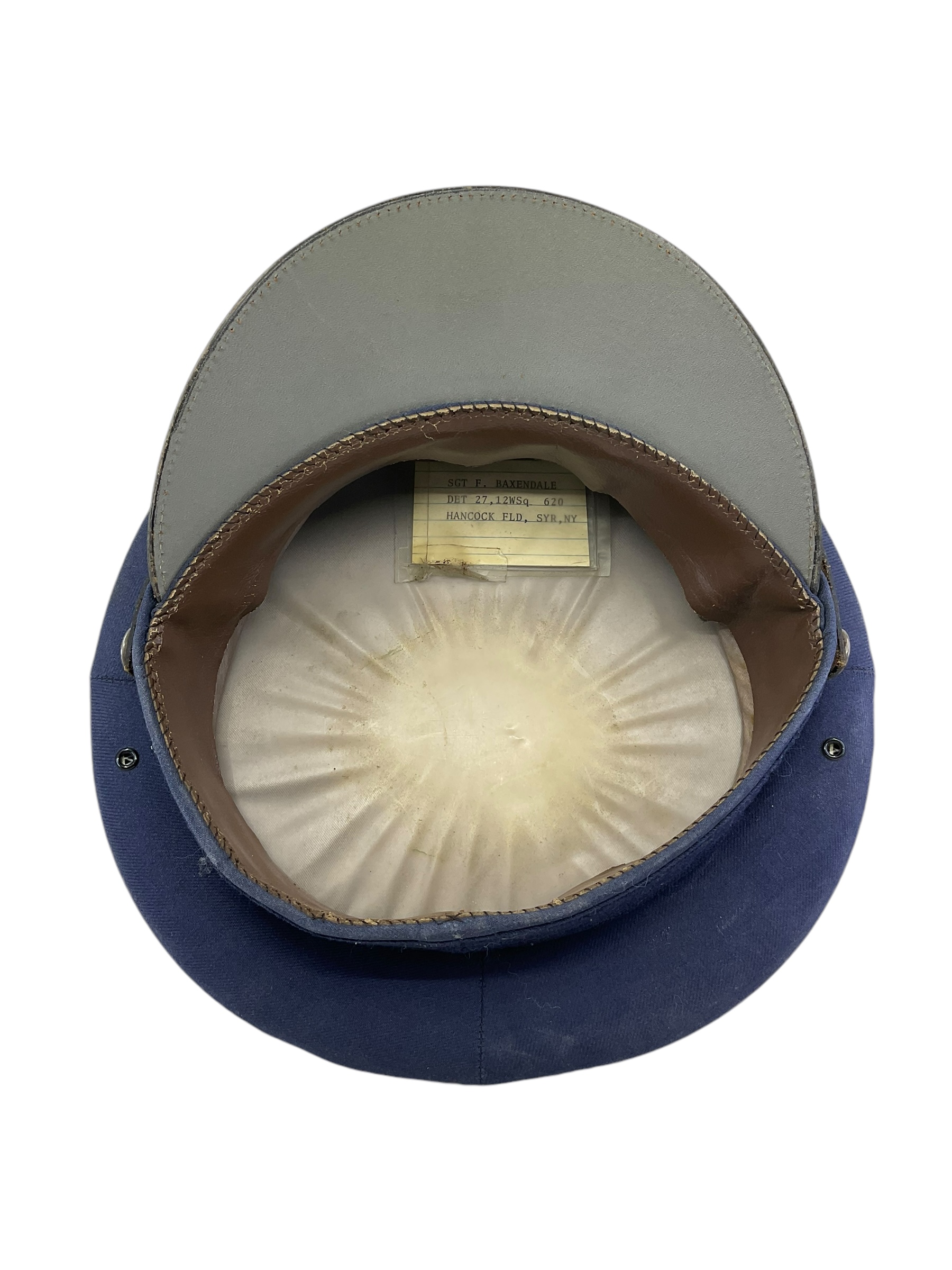 US USAF Blue Peak Cap Hat Named Unit Marked Size 7 US USAF Blue Peak Cap Hat Named Unit Marked Size 7