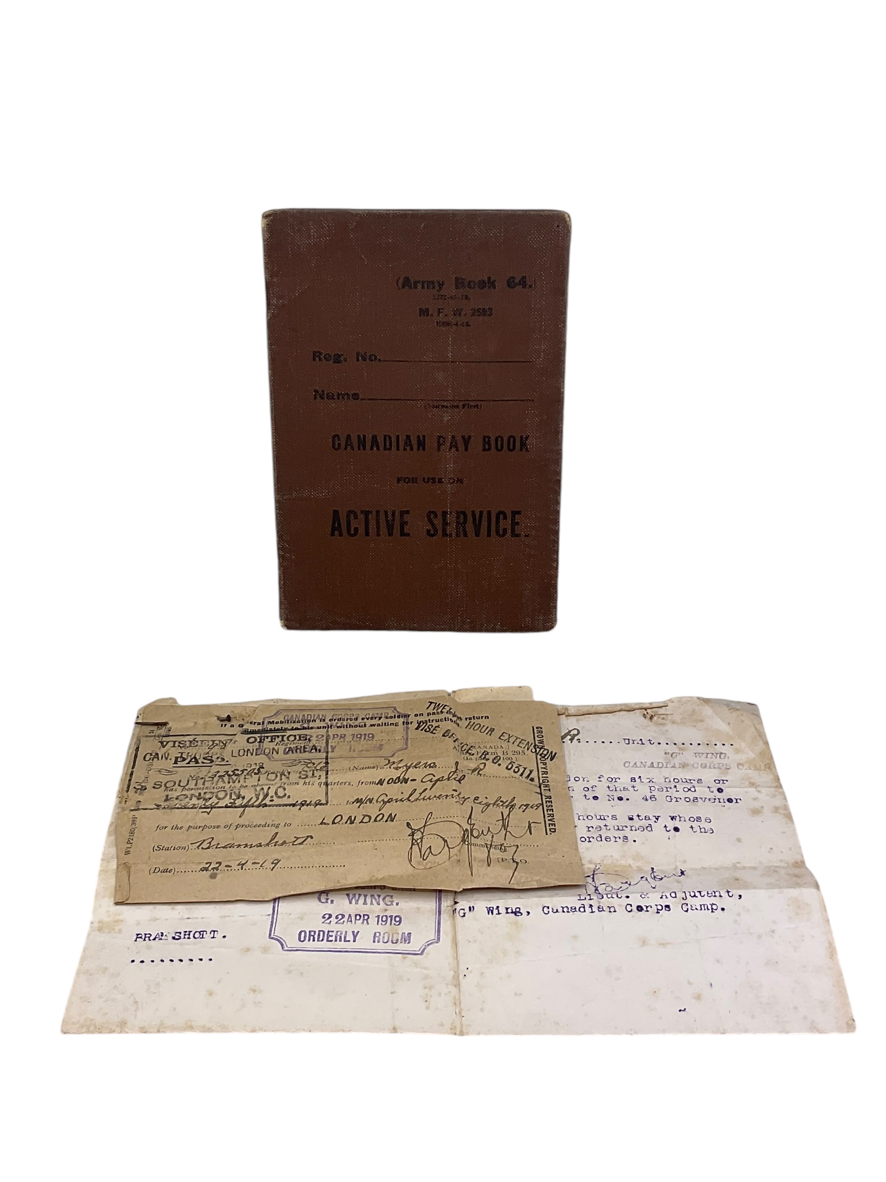 WW1 Canadian CEF 2nd Depot Btn Active Service Pay Book Named WW1 Canadian CEF 2nd Depot Btn Active Service Pay Book Named