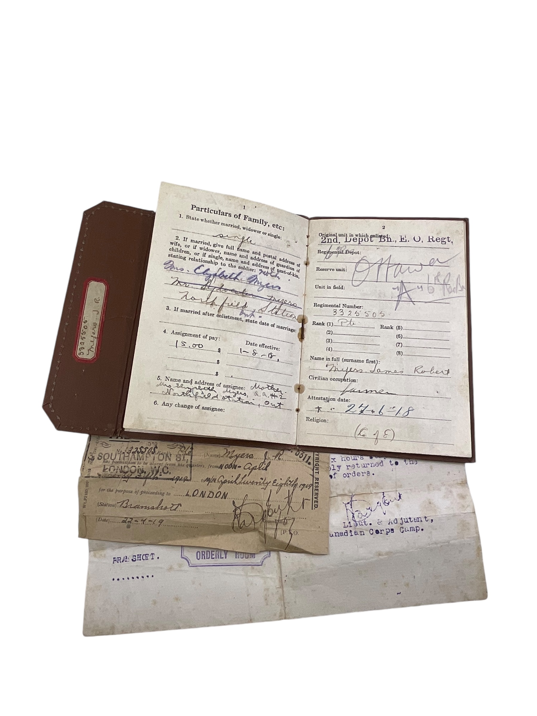 WW1 Canadian CEF 2nd Depot Btn Active Service Pay Book Named WW1 Canadian CEF 2nd Depot Btn Active Service Pay Book Named