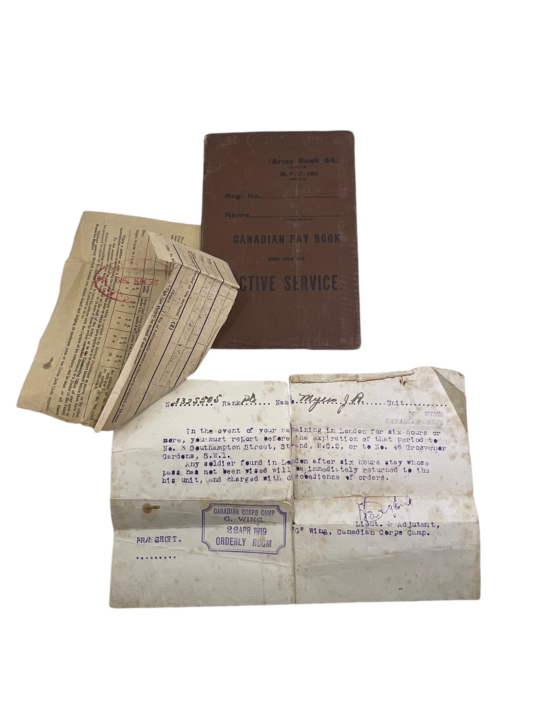 WW1 Canadian CEF 2nd Depot Btn Active Service Pay Book Named WW1 Canadian CEF 2nd Depot Btn Active Service Pay Book Named