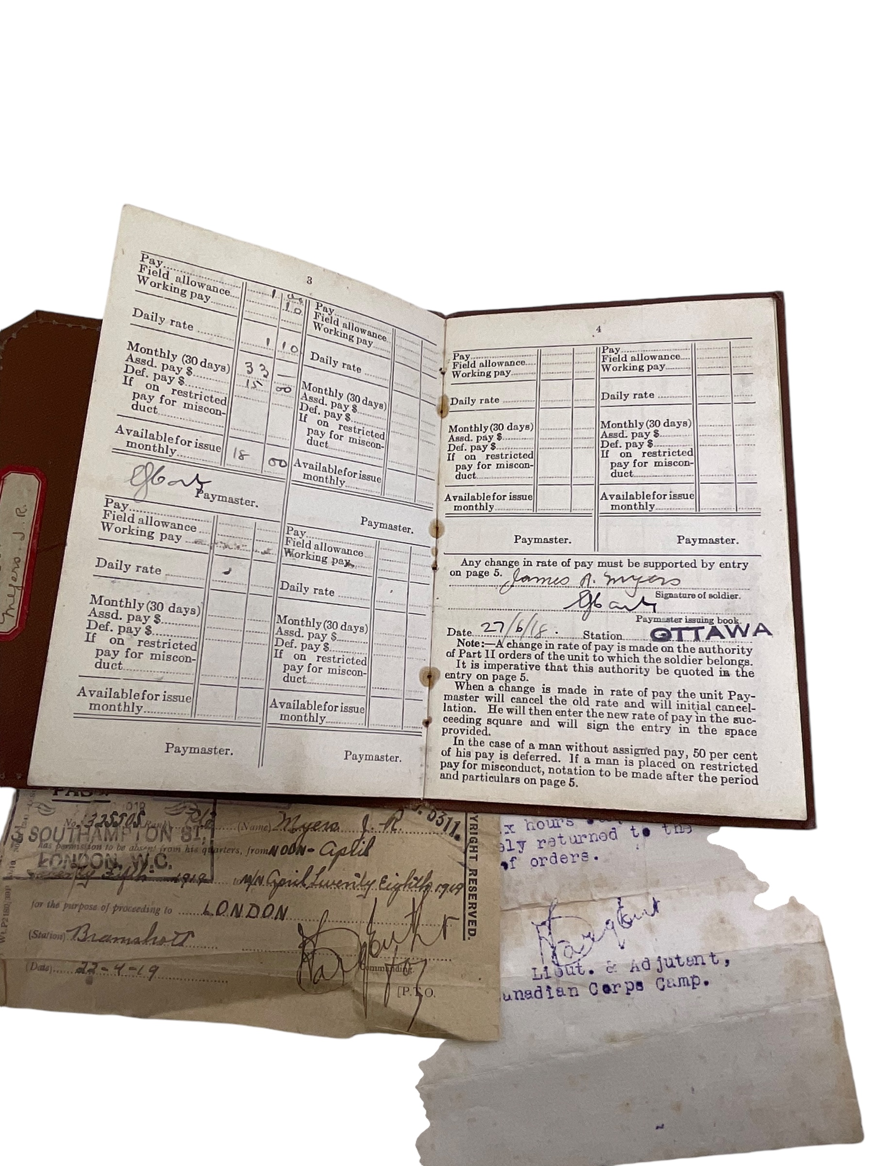 WW1 Canadian CEF 2nd Depot Btn Active Service Pay Book Named WW1 Canadian CEF 2nd Depot Btn Active Service Pay Book Named