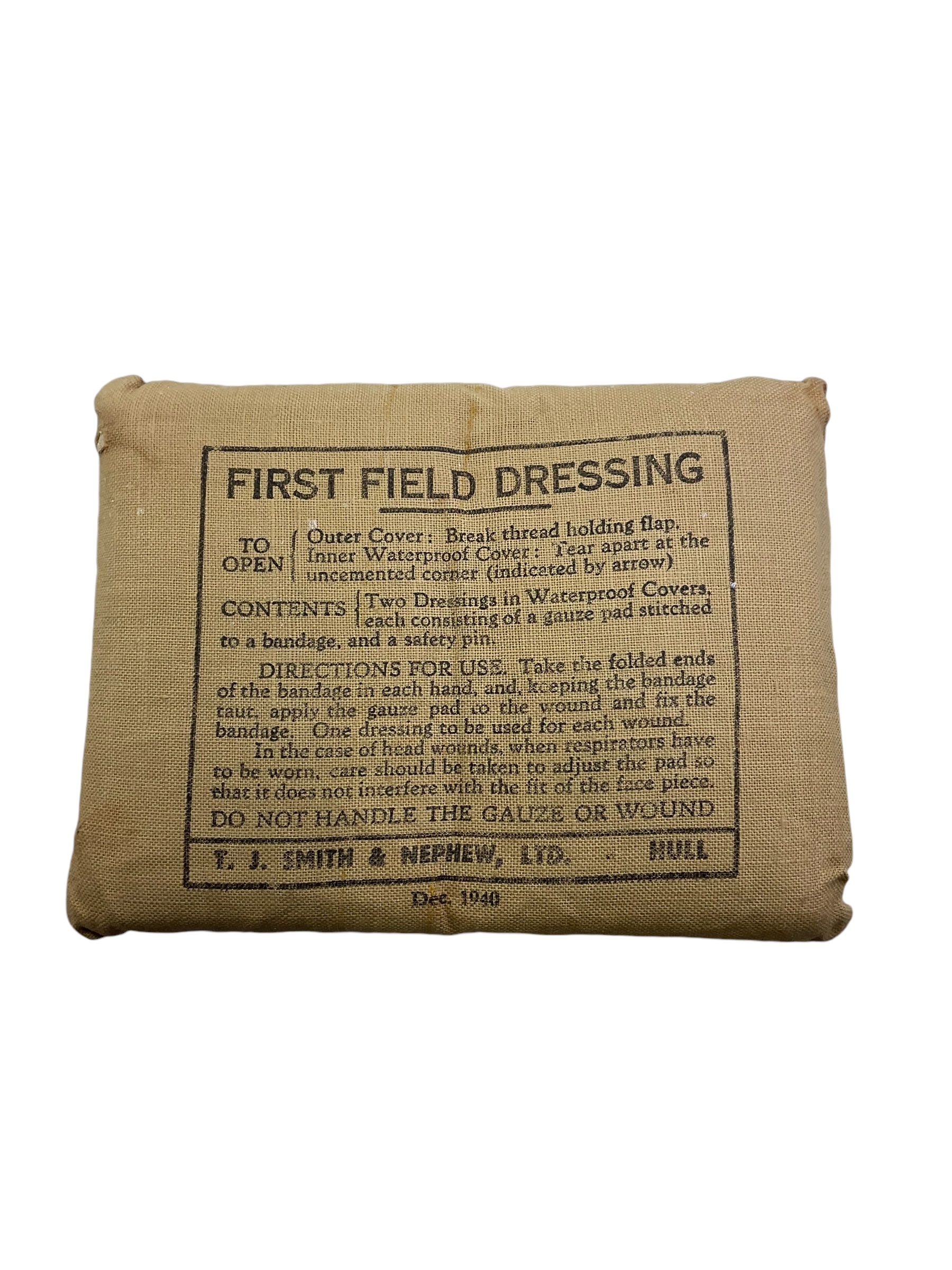 WW2 British Small First Field Dressing Dated December 1940 WW2 British Small First Field Dressing Dated December 1940