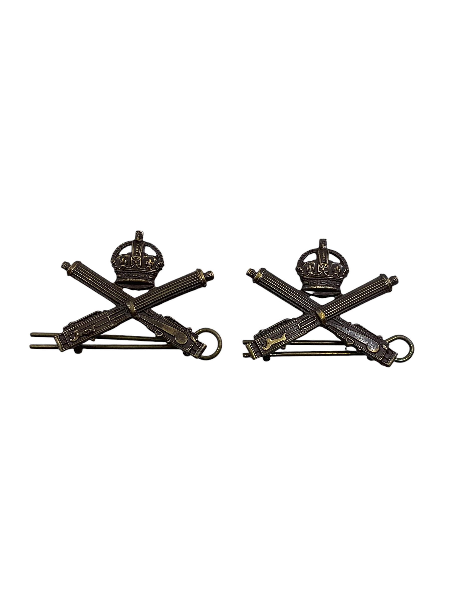 WW1 British BEF Machine Gun Corps MGC Bronze Officers Collars Insignia Pair WW1 British BEF Machine Gun Corps MGC Bronze Officers Collars Insignia Pair
