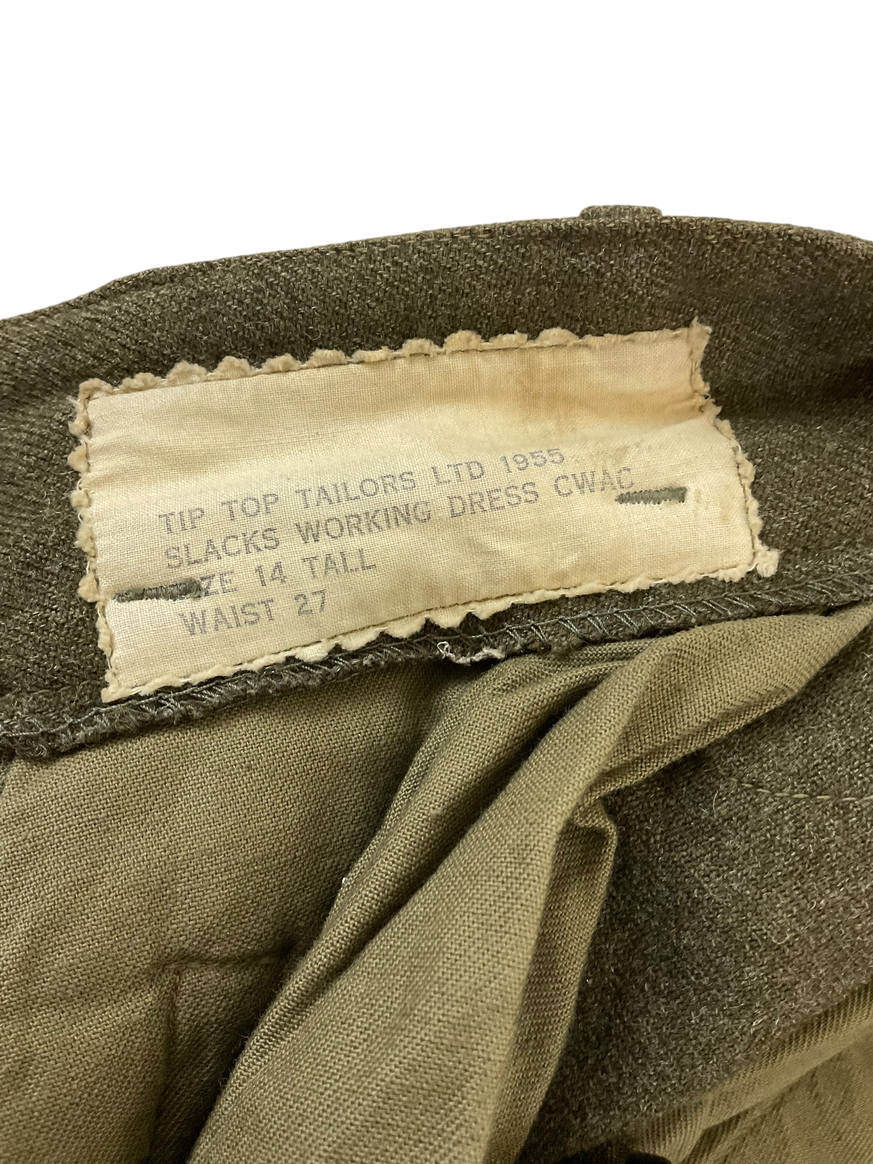 Canadian Women's Army Corps CWAC Slacks Trousers Size 14 Dated 1955 Canadian Women's Army Corps CWAC Slacks Trousers Size 14 Dated 1955