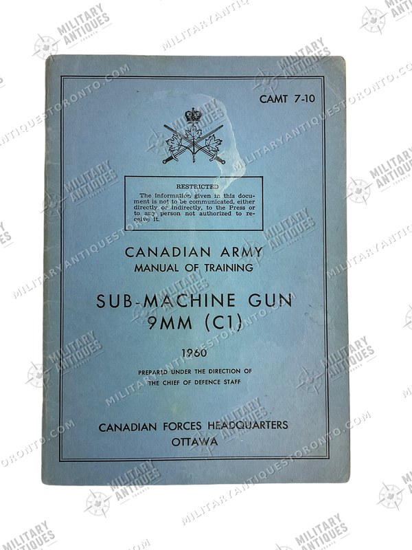 Canadian Army Manual of Training Sub Machine Gun 9mm C1 1960 Softcover ...