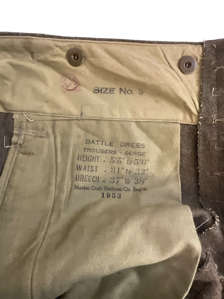 Canadian Army Korean War Battle Dress Trousers Pants Size 5 Dated 1953 Canadian Army Korean War Battle Dress Trousers Pants Size 5 Dated 1953