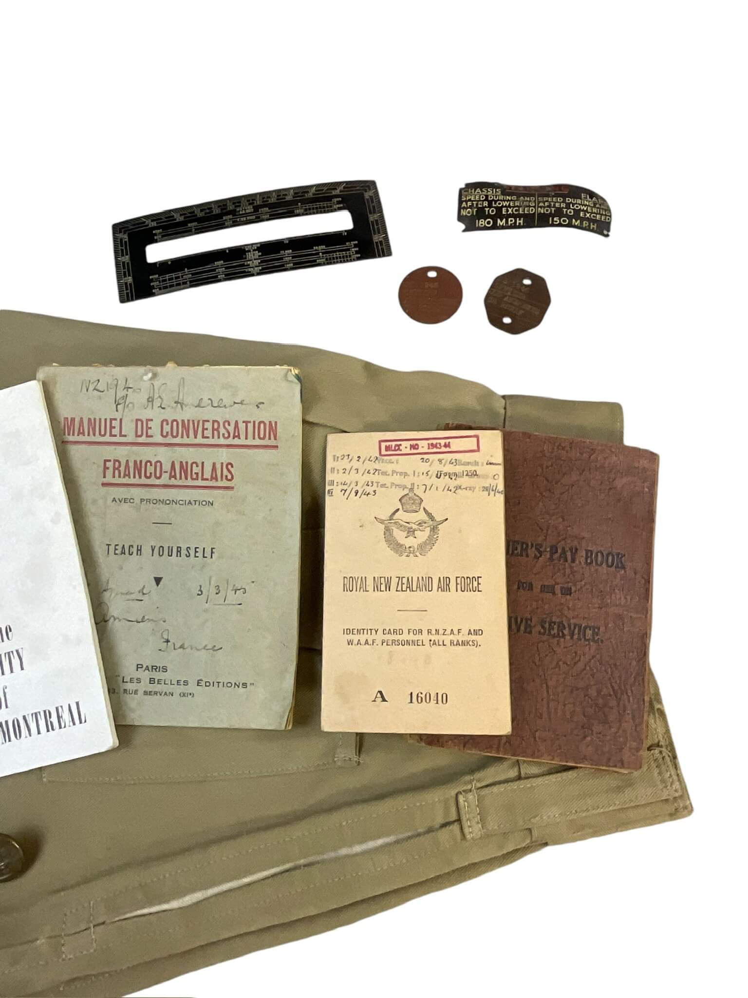 WW2 New Zealand Mosquito Navigator Uniform X 3 Log Book Grouping WW2 New Zealand Mosquito Navigator Uniform X 3 Log Book Grouping