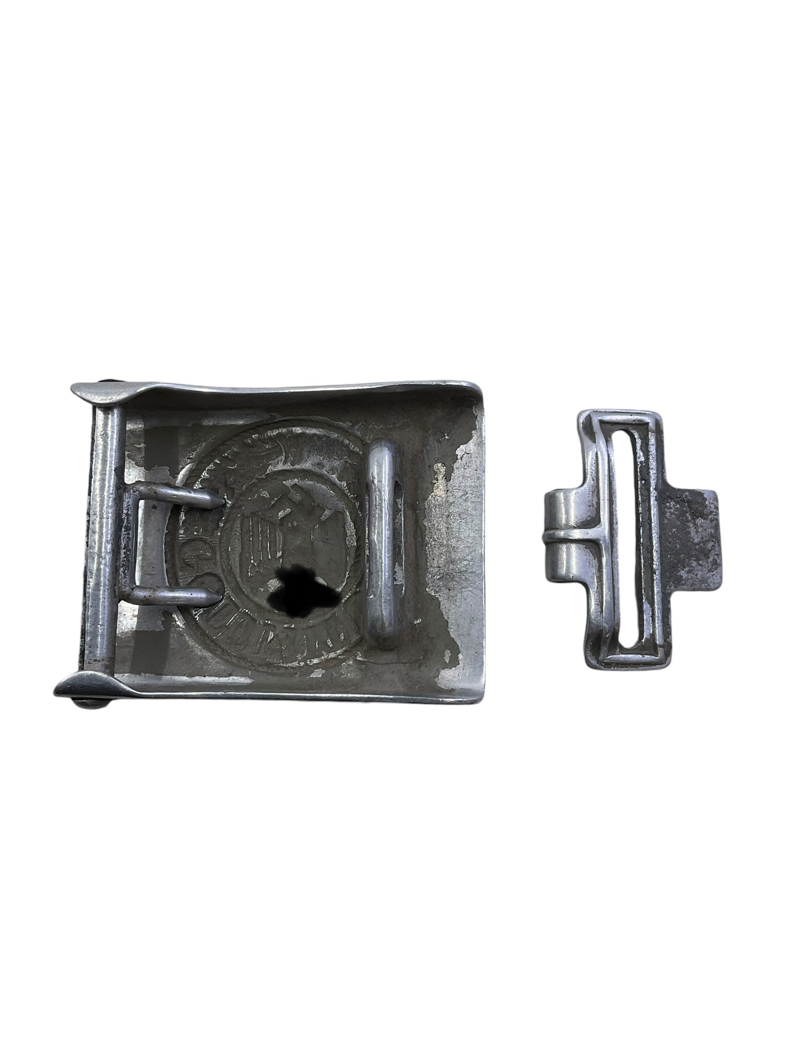 WW2 German Army Heer Aluminum Pebbled Belt Buckle & Catch WW2 German Army Heer Aluminum Pebbled Belt Buckle & Catch