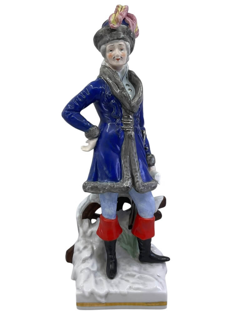 German 1880 to 1890 Voight Bros Sitzendorf Cossack Lieutenant Porcelain Statue 10.5 Inches German 1880 to 1890 Voight Bros Sitzendorf Cossack Lieutenant Porcelain Statue 10.5 Inches